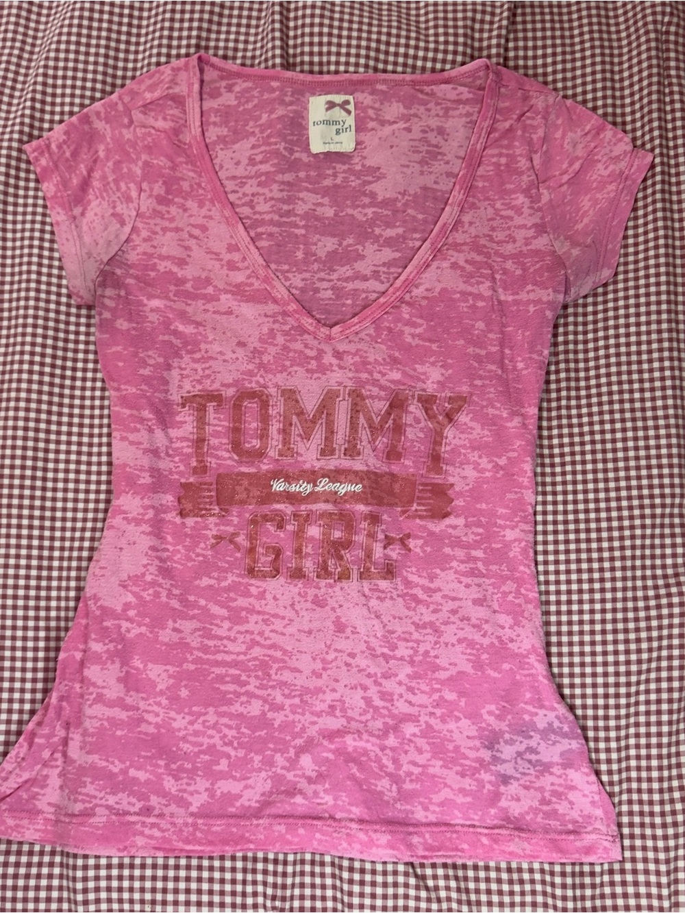 Y2K Tommy Hilfiger Pink V-Neck Graphic Tee